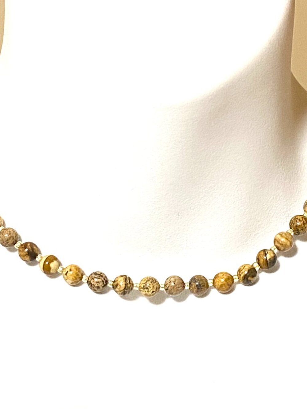 Genuine Earthy Picture Jasper Short Necklace, Natural Gemstone Beaded Necklace
